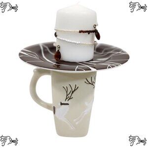 Upcycled Coffee Mug Candle Holder, Christmas Reindeer,  Jewelry Tray, Bracelet